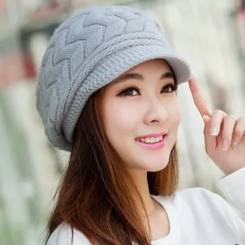 

2018 Winter Knit Women's Hat Fleece Inside Warm Ladies Rabbit Fur Beanie Girl Caps Bonnet Femme Snapback Wool Warm Hat