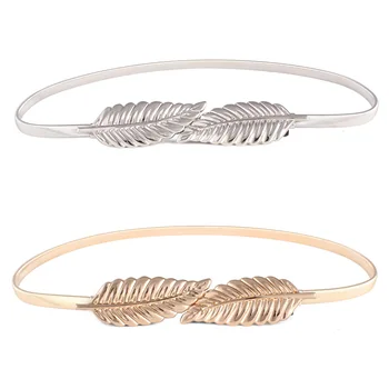 

Women Metal Vintage Belt Leaf Fashion Stylish Golden/Silver Leaves Design Chain Belts Lady Metal Elastic Chain Dress Waist Chain