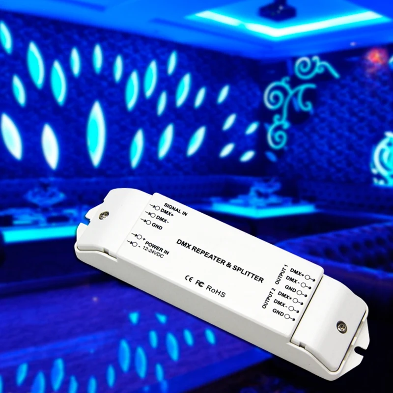 Bc-812 Dmx512 Signal Power Repeater Dmx Power Amplifier 1 To 2 Channel Output Dmx Power Splitter Dmx Led Controller,Dc12V -24V