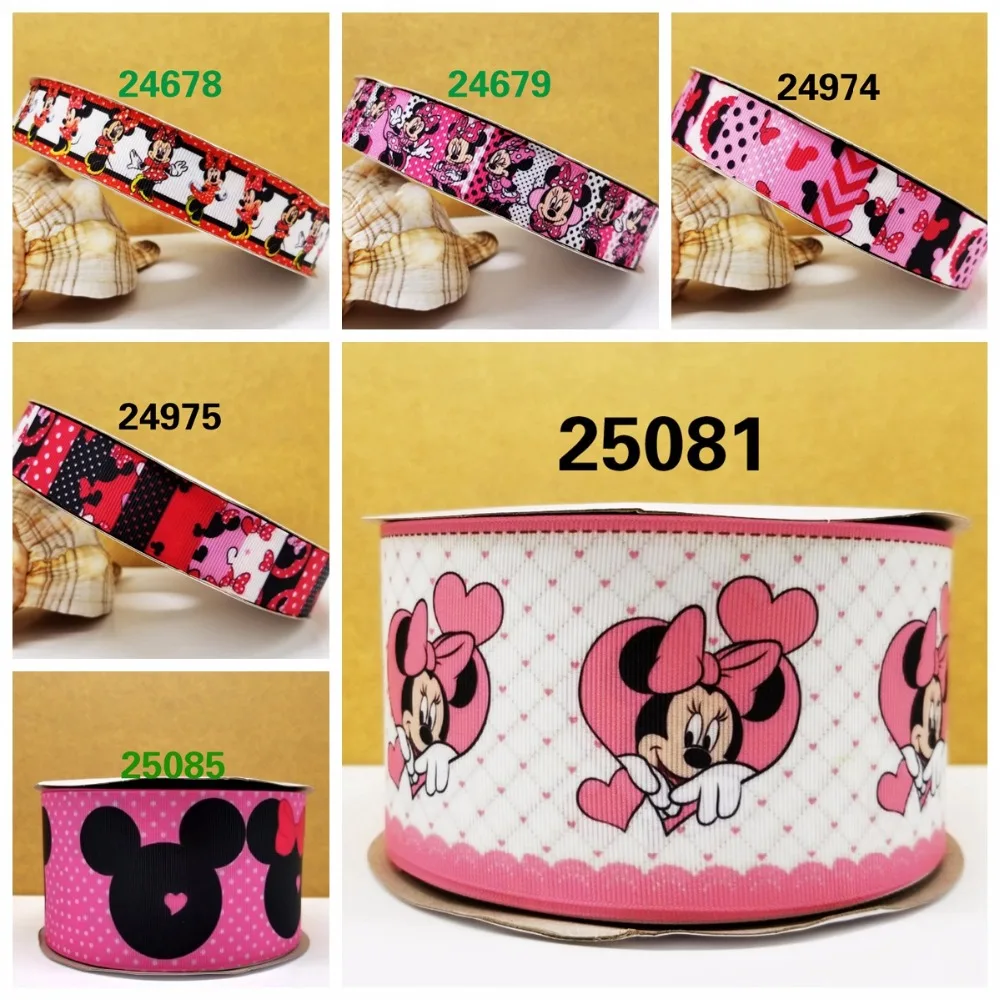 

Free shipping 50 yard per size mickey ribbon printed grosgrain ribbon 25085