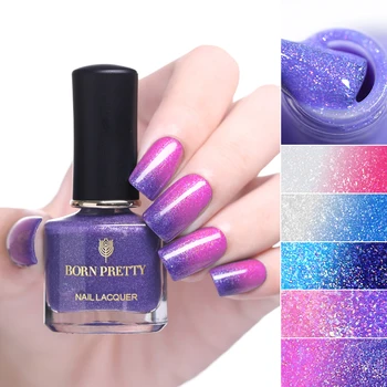 

BORN PRETTY Thermal Glitter Nail Polish 6ml Peel Off Temperature Color Changing Shimmer Nail Art Varnish Colorful Tools
