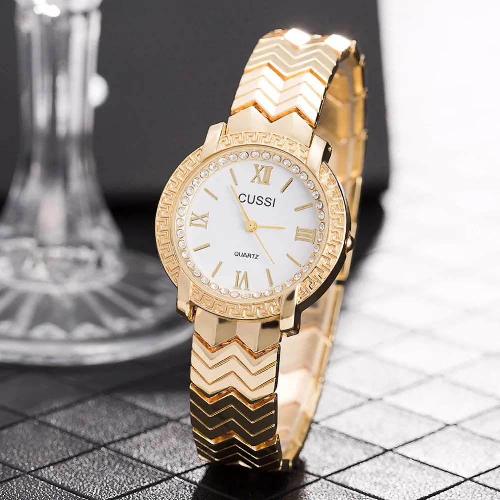 CUSSI 2018 Womens Watches Golden Luxury Ladies Bracelet Watch Quality and Stylish Quartz Wristwatch reloj mujer Valentine's Gift