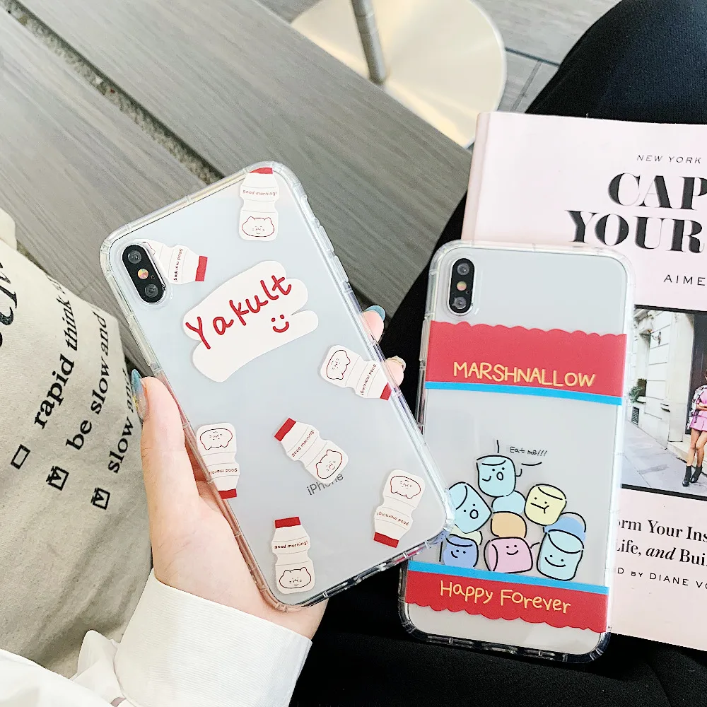 

KAIEN cute yakult marshnallow fashion Transparent soft Mobile phone case for iPhone 6 6s 7 8 plus 10 X XR XS MAX for Apple cover