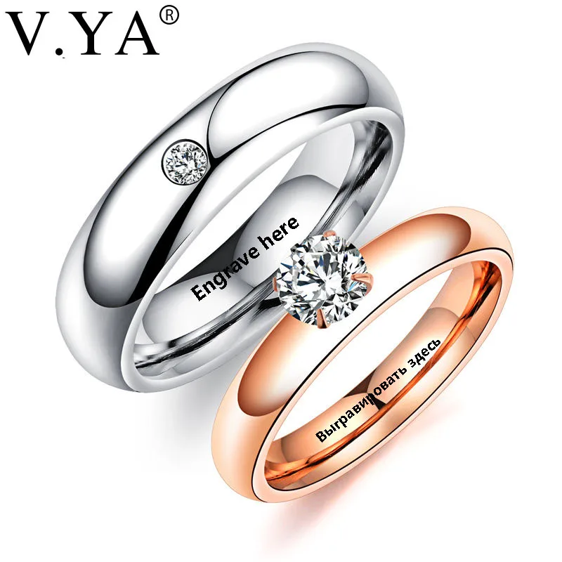 

V.YA Romantic DIY Custom Rings For Lover Stainless Steel Crystal Couple Rings For Engagement Party Jewelry Wedding Band Dropship