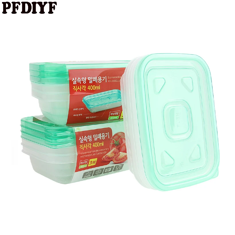 

PFDIYF 3Pcs/set 400ml Crisper Lunch Box Sealed Bento Box Refrigerator Storage Boxes For Fruit Vegetables Food Container