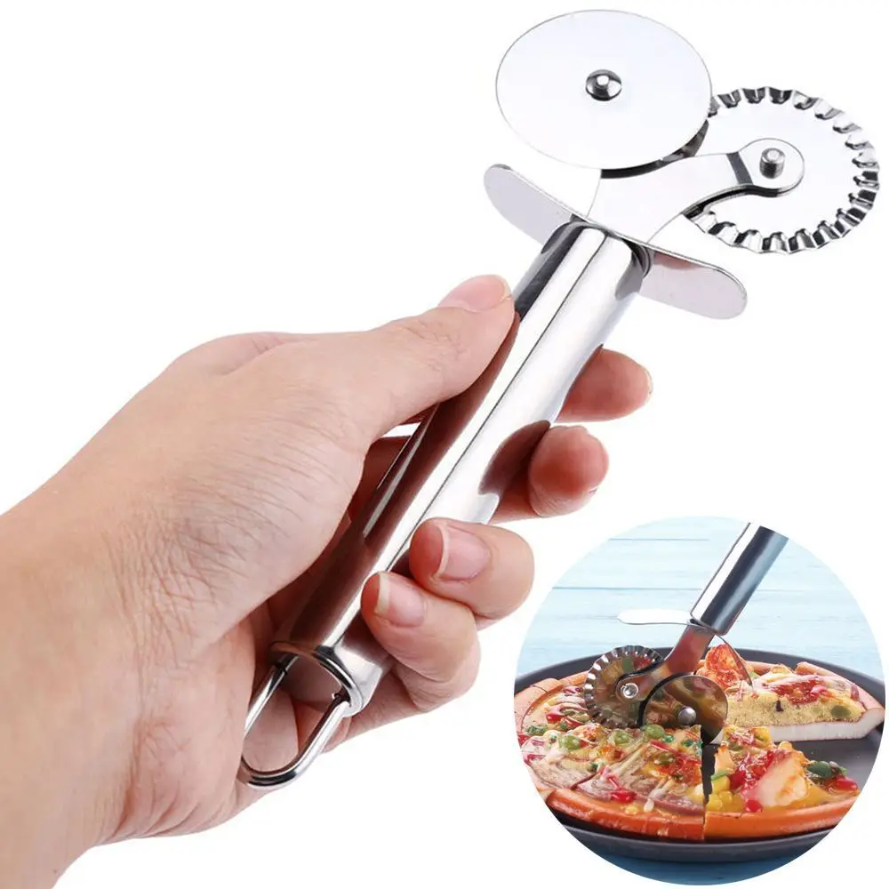 

Stainless Steel Dual Wheels Pasta Cutter Maker Dough Slicer Pastry Ravioli Pizza Cutters Noodle Making Tools