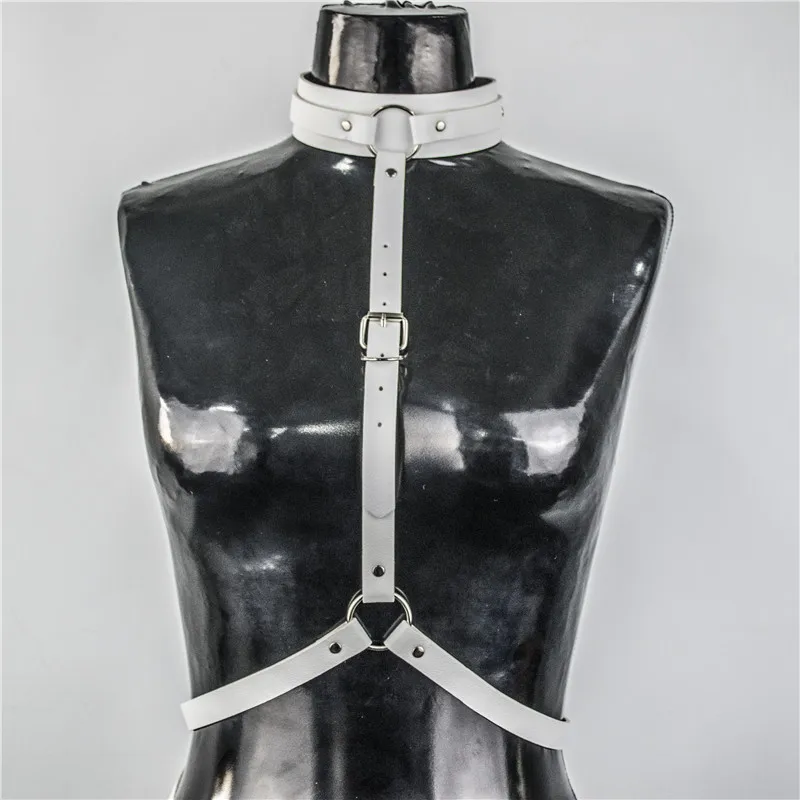 

Female White Leather Belt Neck Harness Waist Bondage Women Adjustable Punk New Harajuku Garter Suspenders Waist Belts