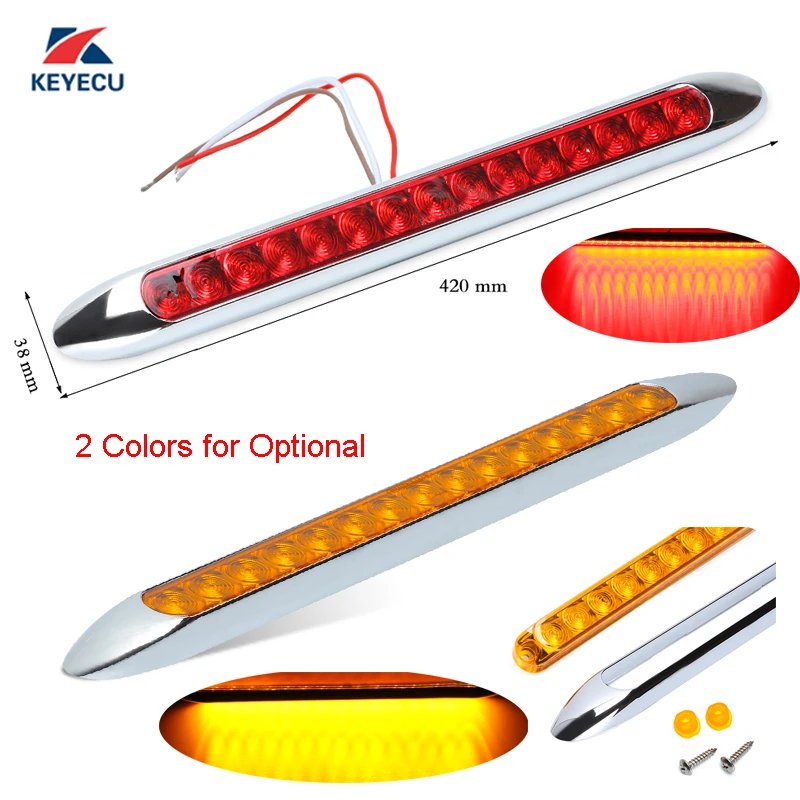 

KEYECU 17" 15LED Truck Trailer Stop Tail Turn Brake Light Bar Sealed with Chrome Bezel Red Amber for Optional