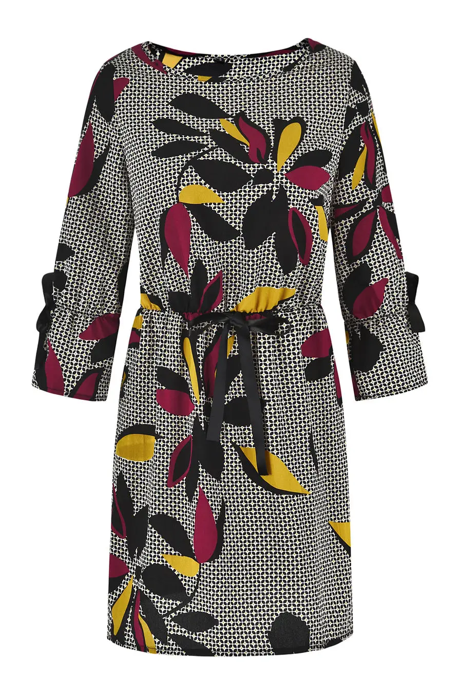 Gladiolus Floral Print Women Autumn Dress 2018 O-Neck 34 Sleeve Belt Tunic Fashion Chiffon Dress Women Casual Mini Dresses 2XL (12)