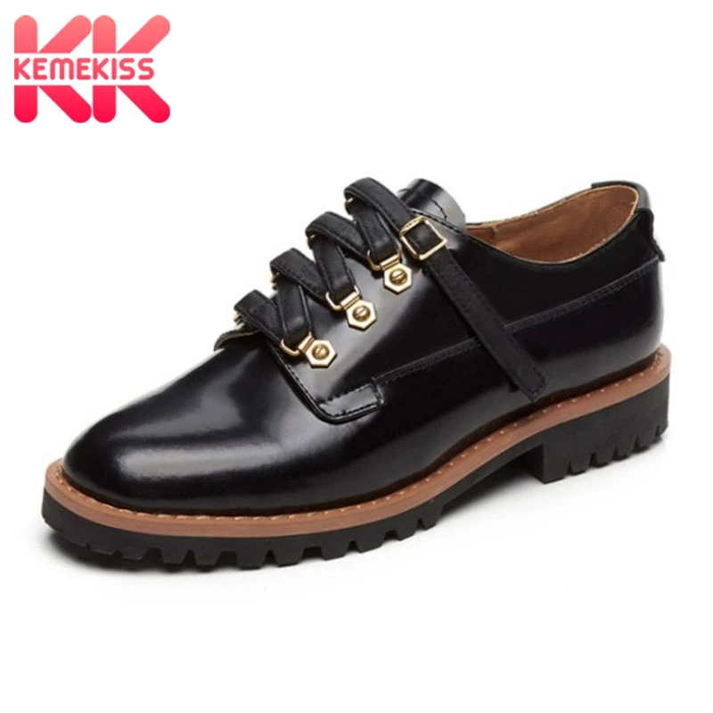 

KemeKiss Women Pumps Real Leather Rivets Lace Up Round Toe Women Pumps Vintage Stylish Shoes Club Holidays Footwear Size 34-40