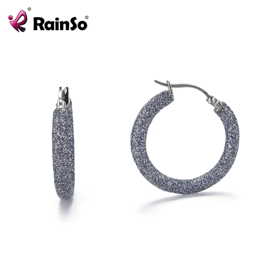 

Rainso Trendy Mineral Powder Stainless steel Earrings Femme Silver Unique Design Circle Big Hoop Earrings Round for Women 2019