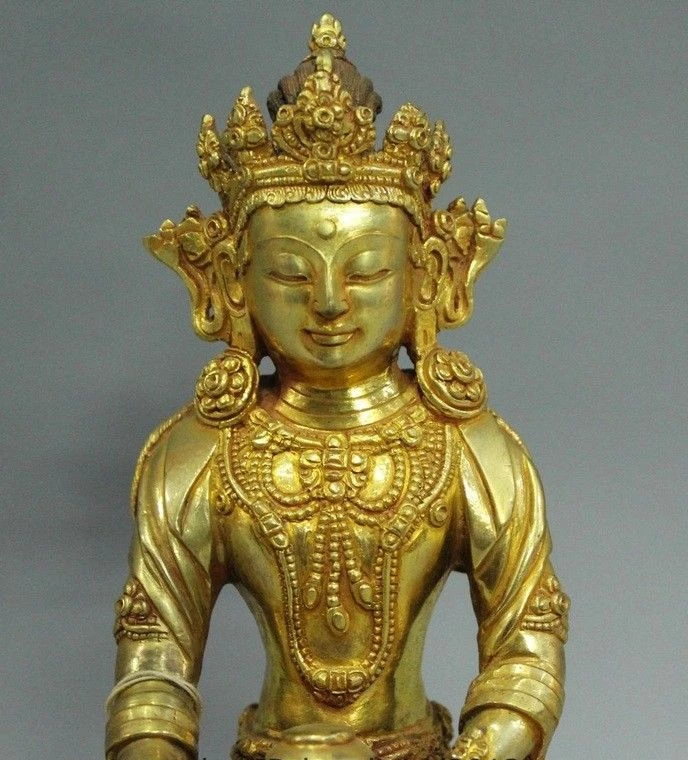 Тибетский буддизм бронзовый 24K золото Shakyamuni Sakyamuni чаша Будды скульптура|Статуи и