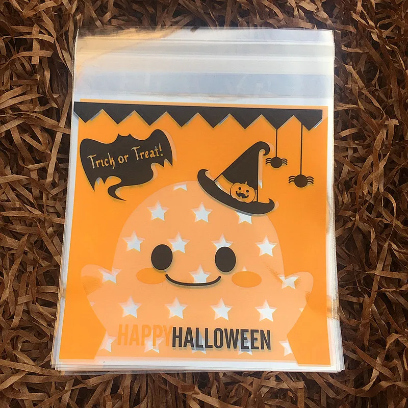 

DONYAMY 100pcs/lot TRICK OR TREAT Cookies Bag Wedding Candy Bag Dessert Cake Snack Packing 10*10cm