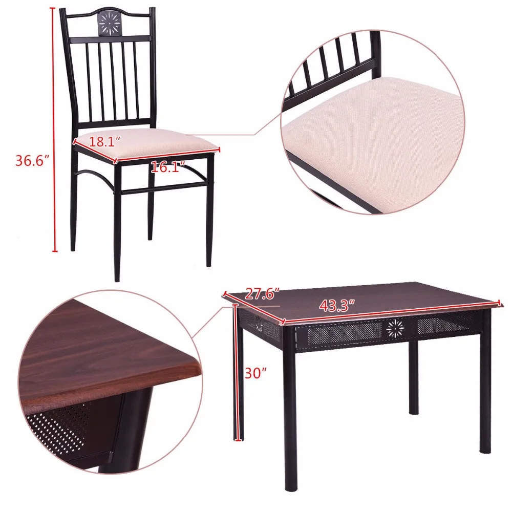 Goplus 5 Piece Kitchen Dining Set Wood Metal Table and 4 Chairs Kitchen Breakfast Modern Dining Room Furniture Set HW56524 Goplus 5 Piece Kitchen Dining Set Wood Metal Table and 4 Chairs Kitchen Breakfast Modern Dining Room Furniture Set HW56524