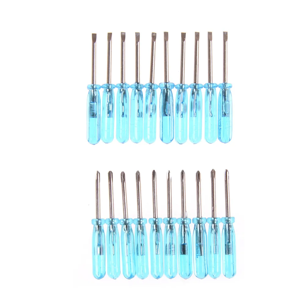 

10pcs 2mm Mini Pocket Cross Flathead Screwdriver Tool Tip Plastic Handle Stubby
