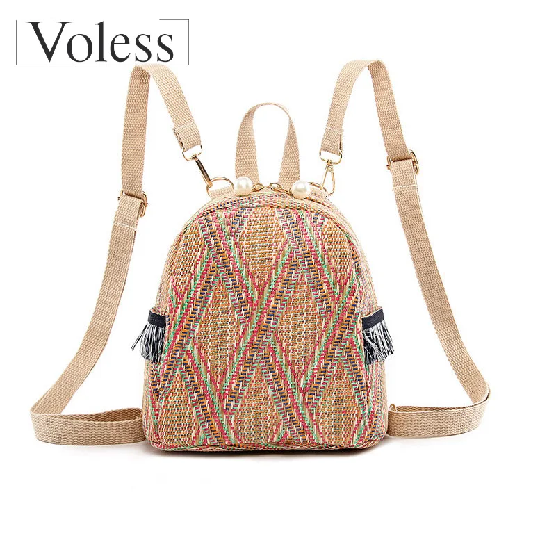 

Straw Bags for Women 2019 Small Travel Backpacks Women Stripe Print Shoulder School Bags Casual Knitting Rucksack Mochila Mujer