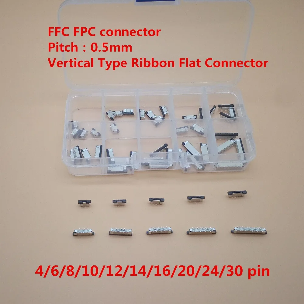 50 шт./лот 0,5 мм 4/6/8/10/12/14/16/20/24/30P вертикальный Тип FFC FPC разъем 0,5 мм Шаг гибкий плоский разъем кабеля