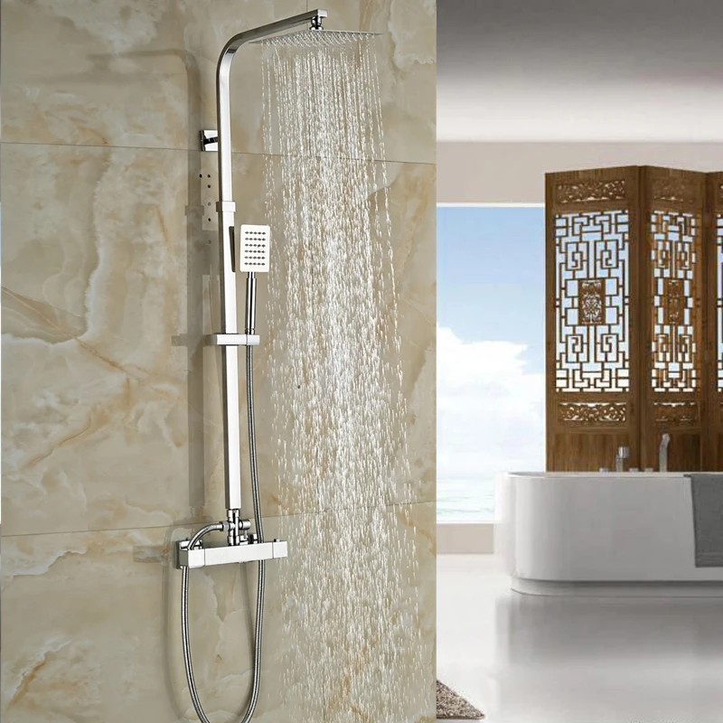 Thermostatic Mixing Valve 8 Ultrathin Rain Shower Faucet Set In wall Shower Mixer Faucet with Hand