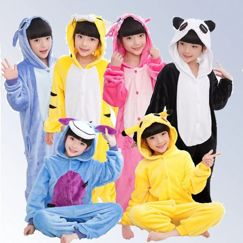 

Kids Pajamas For Boys Girls Sleepwear Onesies Flannel Animal Stitch Unicorn Pegasus Cosplay Hooded Children Pajamas Set 4-12Year
