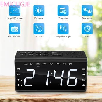 

Time Dimmable Backlit 6.5-inch LED Screen Alarm Clocks EU PLUG Digital Radio Alarm Clock Dual Alarms Temperature Snooze Day