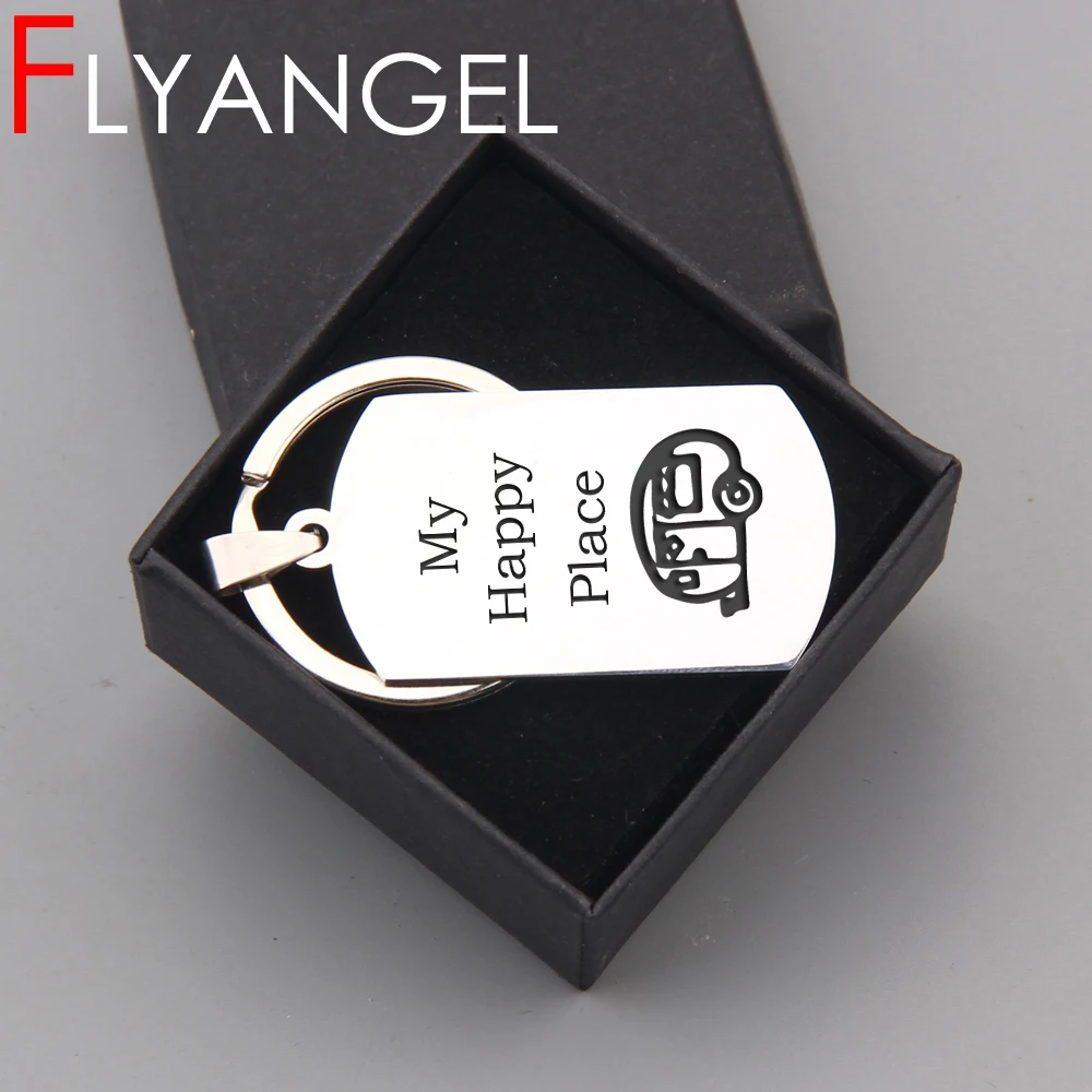 FLYANGEL Engraved Keychain Fashion Key Holder Tabernacle My Happy Place
