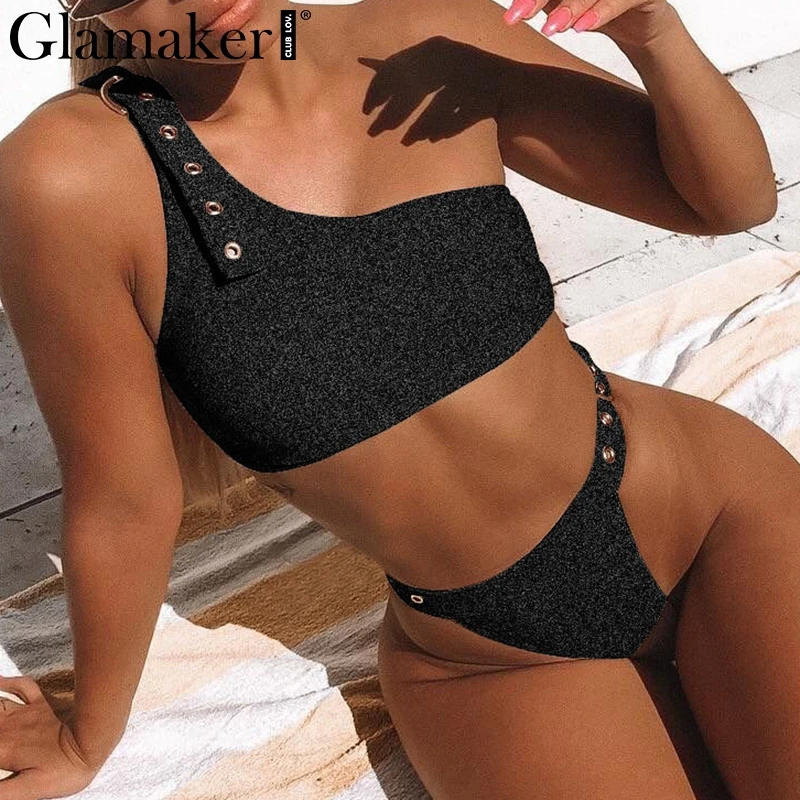 

Glamaker Sexy black bodysuits swimwear women 2019 two piece set red beach swimsuit Push up summer black holiday ladies bodysuit
