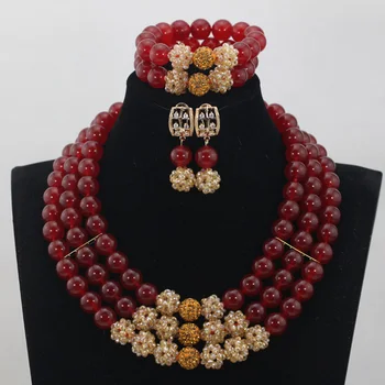 

Romantic Red Fashion Necklace Bride Gift Wedding Beads Necklace Jewelry Handmade Style Free Shipping GS002