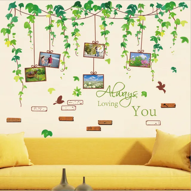 1x Kawaii Removable Green Leaves Vines Photo Tree Pvc Wall Decals