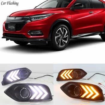 

Car Flashing 2PCS 12V ABS LED DRL Daytime Running Light Daylight With Yellow Turn Signal For Honda Vezel HRV HR-V EU 2018 2019