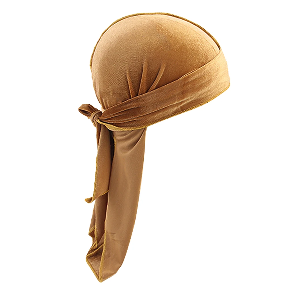 Women Men Long Tail Plain Velvet Bandana Turban Hat Durag Headwear Pirate Cap Head Wraps