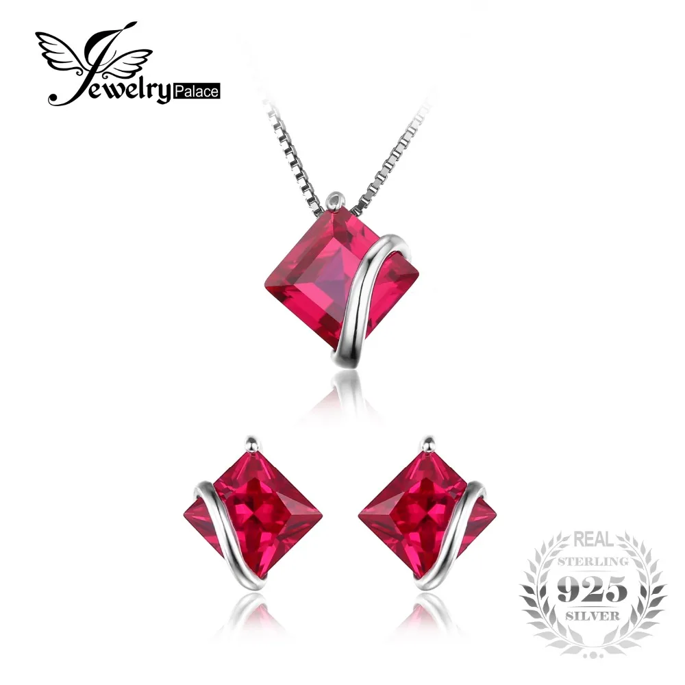 Jewelrypalace классический квадратный 6.1ct СОЗДАН RUBY Серьги-гвоздики кулон Цепочки и