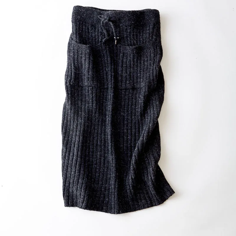 Новая Стильная трикотажная Однотонная юбка простые универсальные темпераментные шорты с завышенной талией и карманами, юбка до середины икры, прямая юбка