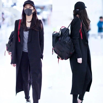 

UK New 2019 Autumn New Design Women Super star High street Solid Black Maxi Long Trench coat High quality