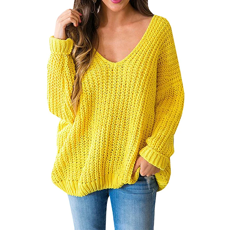 Womens-Knitted-Sweater-Sexy-Off-The-Shoulder-Tunic-Tops-Fashion-Scoop-V ...