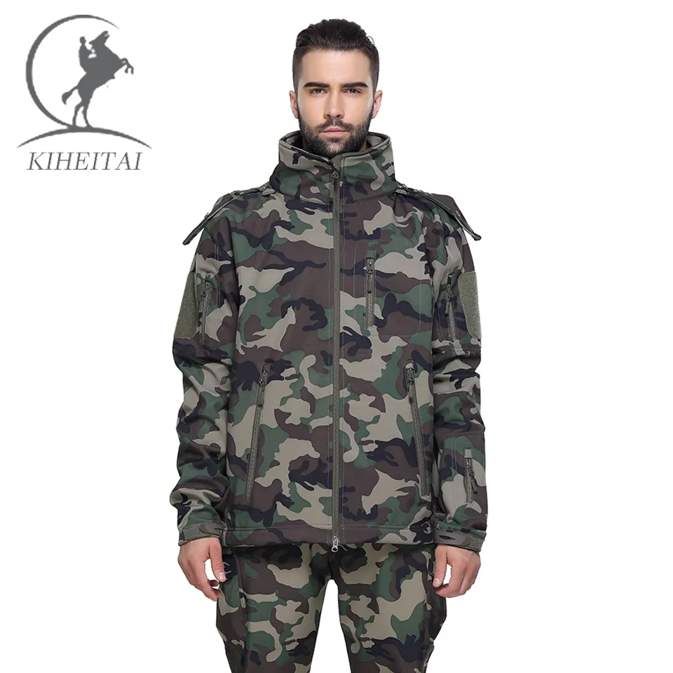 KIHEITAI Army Softshell Jacket Men Military Tactical Jackets Waterproof