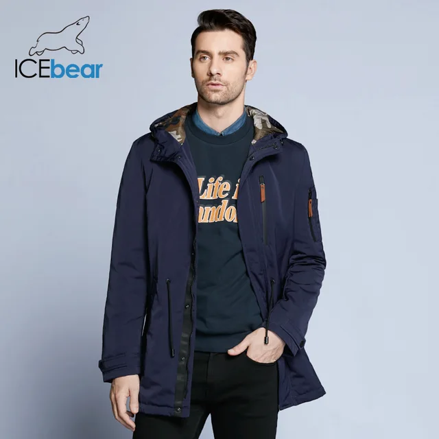 ICEbear 2019 Пальто Для Мужчин Регулируемый Пояс Шляпа Съемная Осень Мужчины Новый Случайный Средней Длины Пальто Куртки 17MC017D