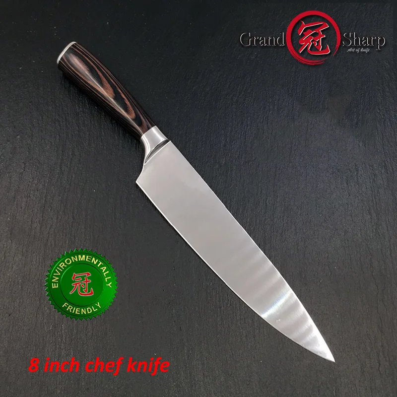 8 дюймов Высокое качество нож шеф-повара AUS-8 из японской нержавеющей стали Pakka ручка кухонный нож шеф-повара кухонная Подарочная коробка Grandsharp