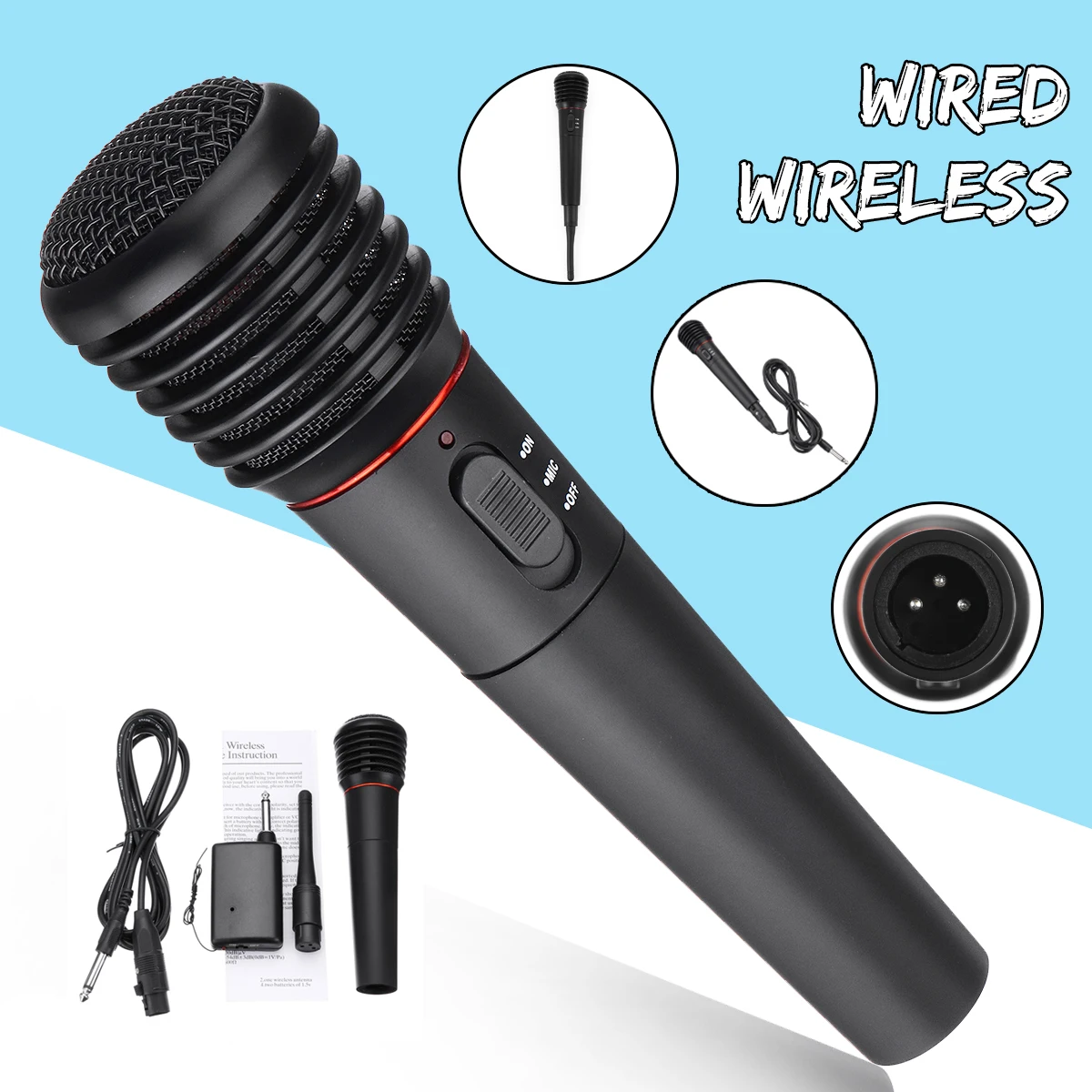 

Wired or Wireless 2in1 Handheld Microphone Mic Receiver System Cordless Microphone For Karaoke Party KTV Performance Universal