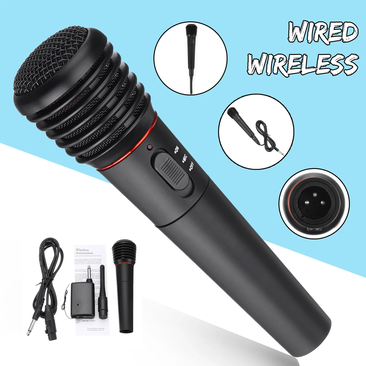 2 In 1 Wired&Wireless Handheld Microphone Speaker Receiver Studio System