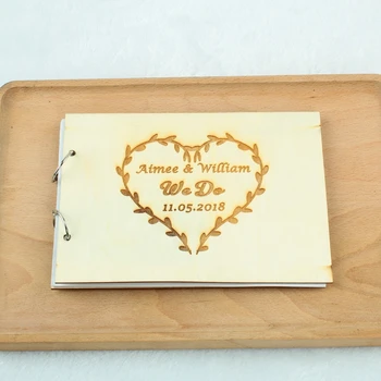 

21.5cmX15cm Personalized Wedding WE DO Guest Book Rustic Guest Book with heart Wooden Bride Groom Wedding Guestbook Supplies