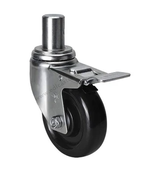

1PC EDL Medium Duty 4 Inch Casters Wheels 120Kg Polyurethane PU Wheels Castor Stem Iron Dual Brake Roller Industrial for trolley