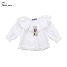 Короткая Повседневная хлопковая модная красивая футболка принцессы с длинными рукавами и кружевным воротником для новорожденных девочек