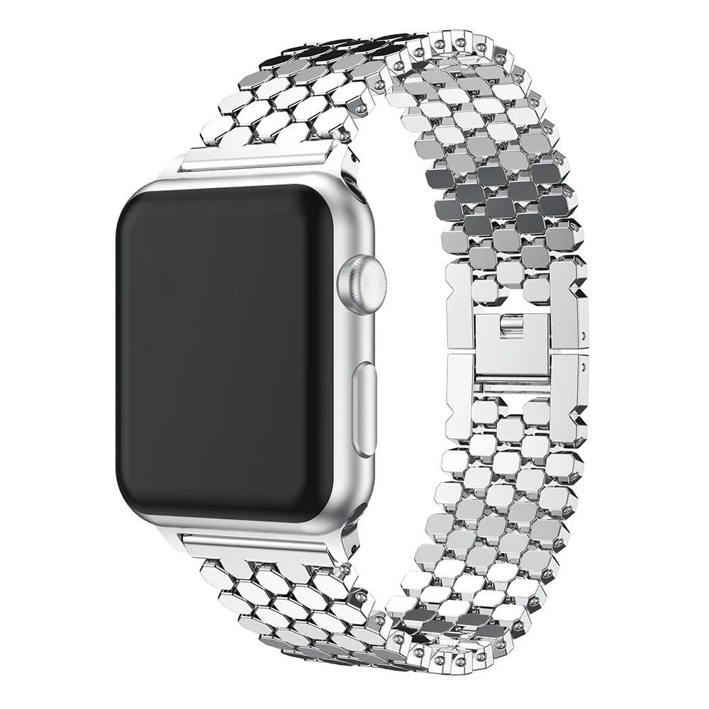Новинка, модный ремешок-цепочка для часов iWatch, металлический, рыбья чешуя, нержавеющая сталь, ремешок для Apple Watch 38 мм, 40 мм, 42 мм, 44 мм