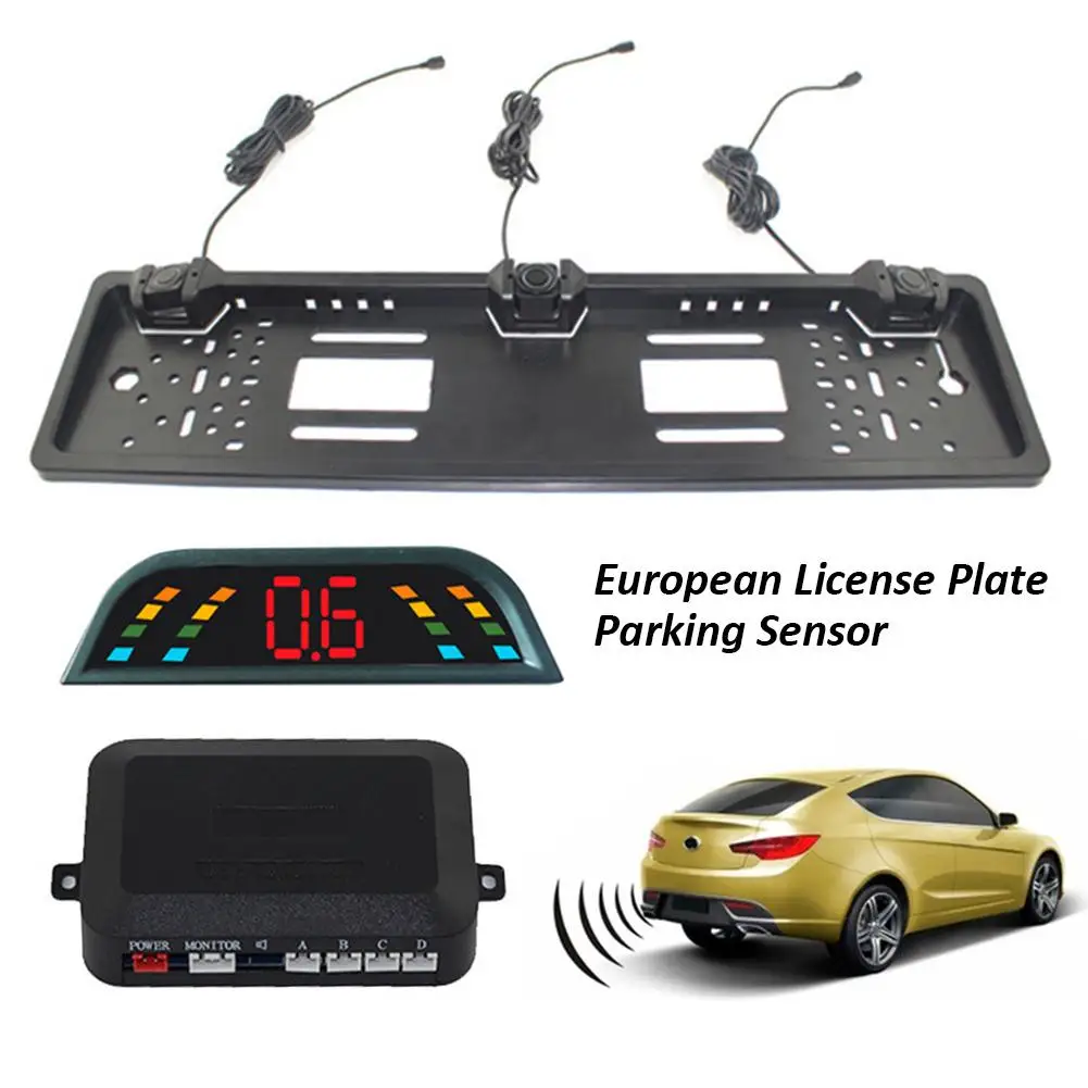 

Car Parking Sensor Kit & Auto Reversing Radar European License Plate Camera Front Back Car Rear View With Digital LCD Display