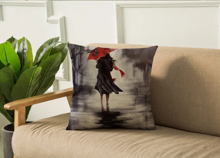 Европейский красный зонтик серия наволочка льняная хлопковая красивая девочка Домашняя Декоративная наволочка для дивана автомобиля Cojines