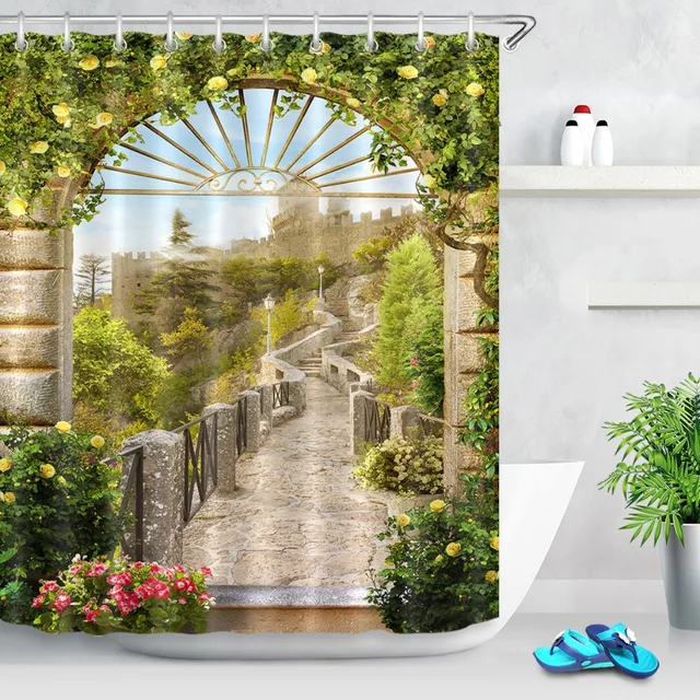 Buy LB Washable Digital Scenic Shower Curtains Road to