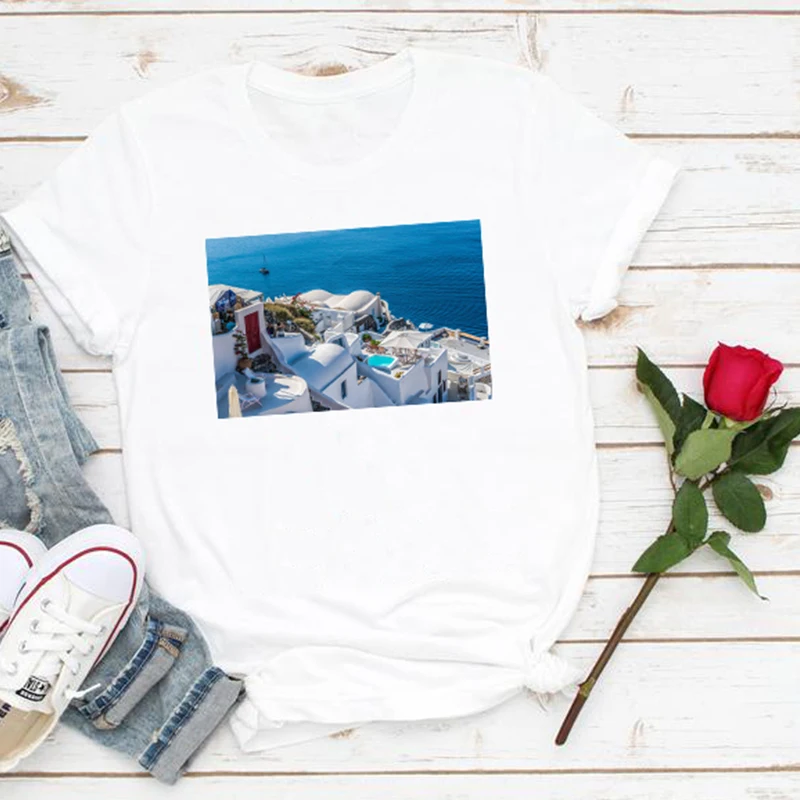 

santorini t shirt women vacation new korean womens clothing print gothic plus size vintage tee my trip 2019 harajuku