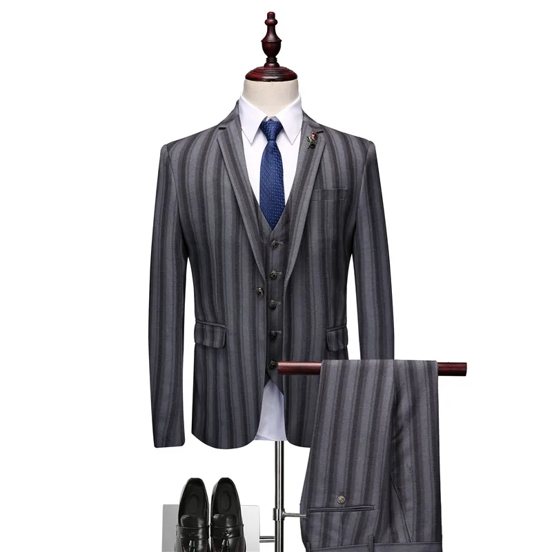 Homme Rayé Gilet Qualité Pantalon Robe ardoisé Ensemble Noir De veste Costumes Le Marié Vêtements Kolmakov Mariage Haute D'affaires Pour Hommes 1ZxSqa