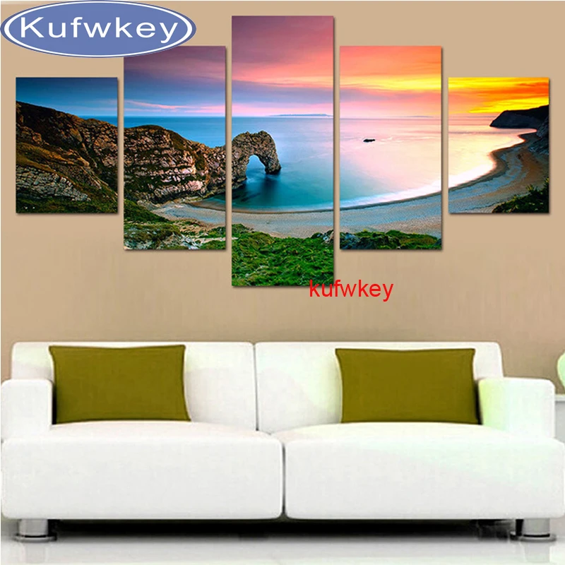 Sunset sea scenery diy Diamond Painting 5 pcs 3d Cross Stich Full Drill square Mosaic Embroidery multi | Дом и сад