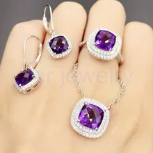 Природный натуральный аметист комплект ювелирных изделий 925 Серебро включает 1 pc кольцо, 1 шт кулон, 1 пара серьги-гвоздики ASOS# X16122606